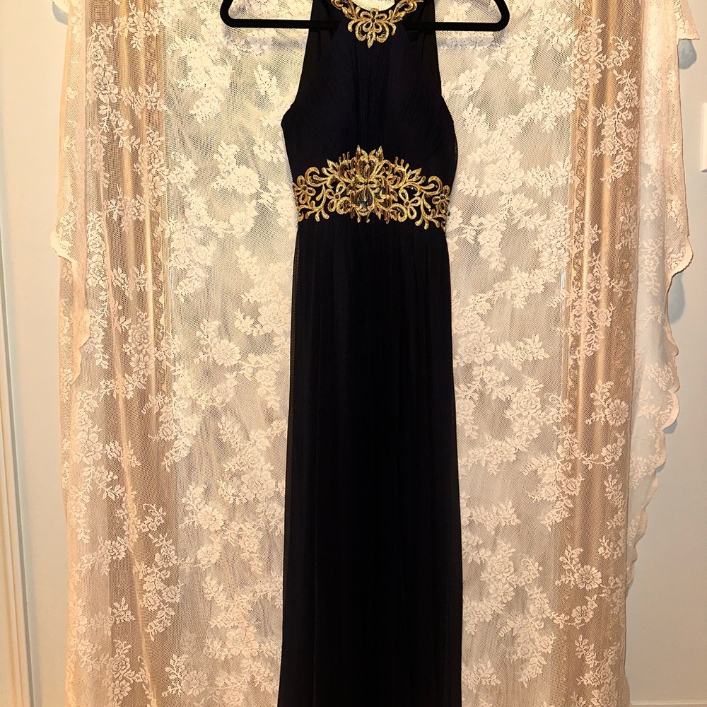 Sophisticated Navy and Gold Maxi Dress
